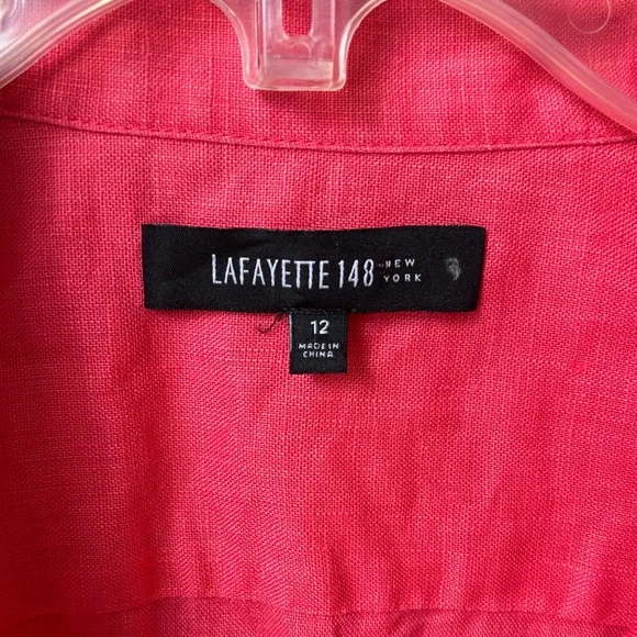 Lafayette 148 women’s 100% linen Coral pink Button-Down 3/4 sleeve Shirt 12 EUC - Picture 5 of 11